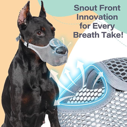 LUCKYPAW Dog Muzzle for Large Medium Small Dogs, Mesh Muzzle for Dog to Prevent Biting Chewing Licking Eating, Soft Dog Muzzle with Front Opening Design for Drinking Panting (Grey, XXL)