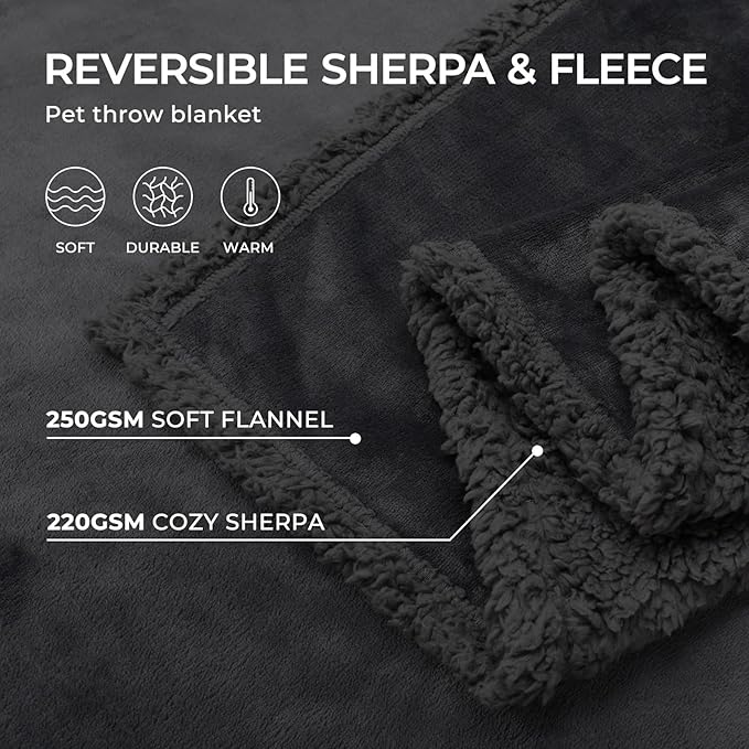 Waterproof Pet Blanket, Liquid Pee Proof Dog Blanket for Sofa Bed Couch, Reversible Sherpa Fleece Furniture Protector Cover for Small Medium Large Dogs Cats, Black King Size（100" x 85"）