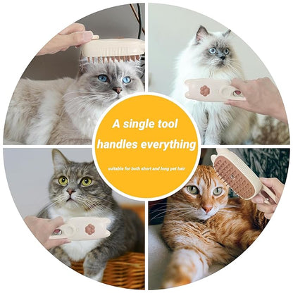 Cat Steam Brush for Shedding, 4 in 1 Rechargeable Steam Brush for Cats and Dogs, Upgraded Steam Groomer Comb for Cleaning Shedding Hair, Multifunctional Hair Removal Comb for Cats & Dogs (Beige)