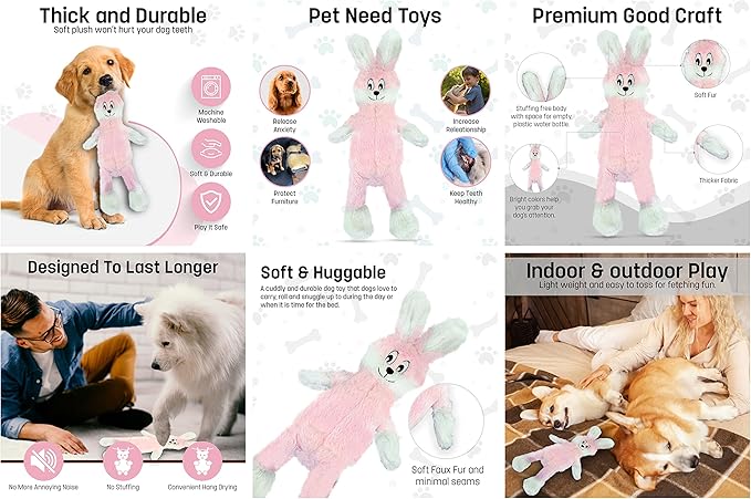 FGA MARKETPLACE Pack of 7 Flat NO Stuffing NO Squeak Plush Dog Toys, Funny Style Will Entertain Your Dog for Hours, Recommended for Small and Medium Dog 21 INCH Long