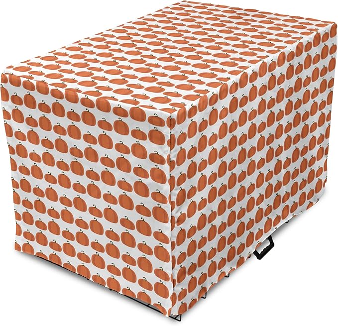 Lunarable Autumn Pumpkin Dog Crate Cover, Simplistic Halloween Fruit Pattern on Plain Backdrop, Easy to Use Pet Kennel Cover for Cats & Medium Dogs, 30 Inch, Orange Green
