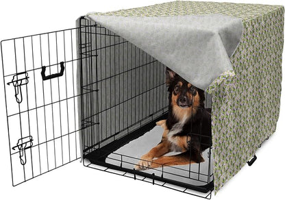 Lunarable Fantasy Dog Crate Cover, Green Dinosaurs Pattern Speech Bubbles Archeology Animal, Easy to Use Pet Kennel Cover for Medium Large Dogs, 36 Inch, Lilac Violet Green