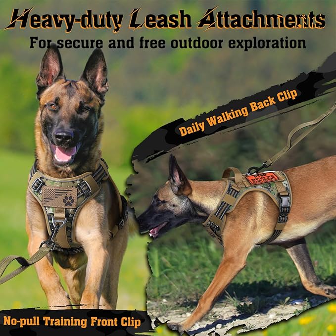 rabbitgoo Dog Harness Small Sized No Pull, Tactical Service Dog Vest with Molle and Control Handle, Adjustable and Reflective Military Pet Harness for Easy Walking and Training, Brown camo, S