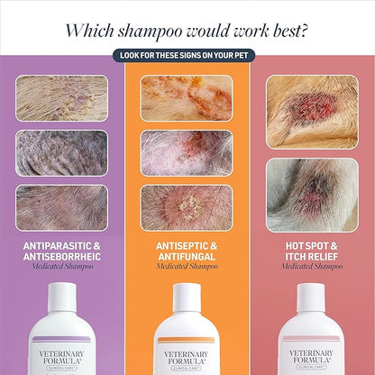 Veterinary Formula Clinical Care Antiparasitic & Antiseborrheic Medicated Dog Shampoo & Clinical Care Antiseptic and Antifungal Medicated Shampoo for Dogs & Cats