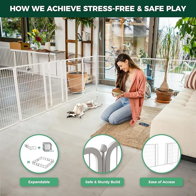 FXW Homeplus Dog Playpen for Indoor Use - Stress-Free and Safe Play, Heavy Duty 45 Inch 6 Panels Dog Pen for Large Dogs, White│Patented