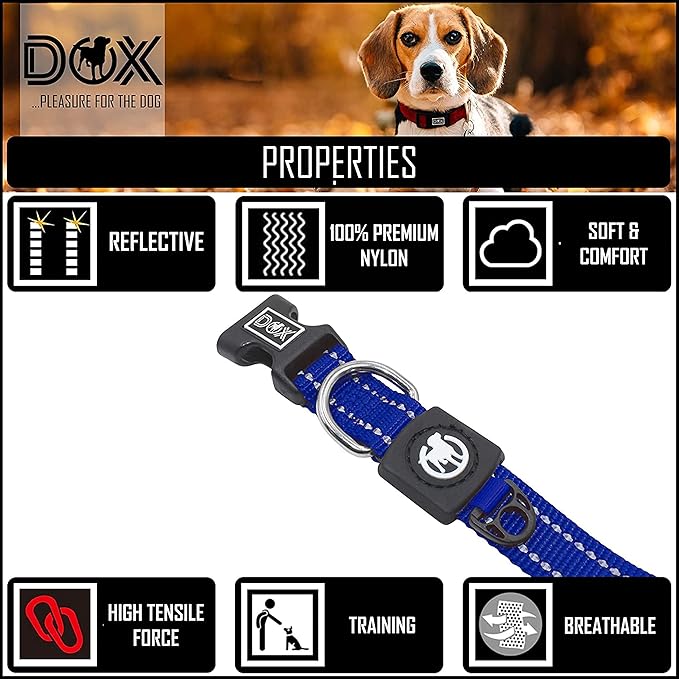 DDOXX Reflective Nylon Dog Collar - Strong and Adjustable Collars Dogs - L (Bue)