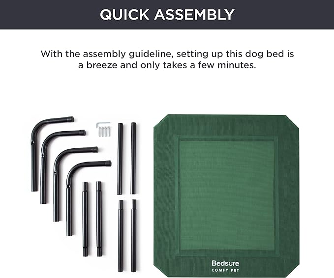 Bedsure Large Elevated Cooling Outdoor Dog Bed - Raised Dog Cots Beds for Large Dogs, Portable Indoor & Outdoor Pet Hammock Bed with Skid-Resistant Feet, Frame with Breathable Mesh, Green, 49 inches