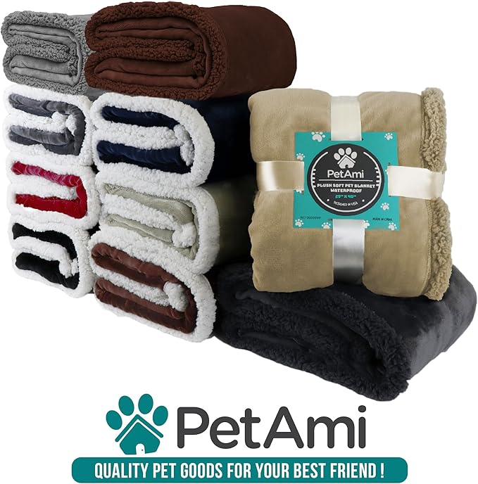 PetAmi Waterproof Dog Blanket for Medium Large Dog, Pet Puppy Blanket Couch Cover Protection, Sherpa Fleece Cat Blanket, Sofa Bed Furniture Protector Reversible Soft Plush Washable, 60x40 Navy Gray