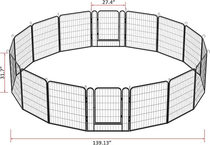 Metal Dog Playpen Outdoor, 32" Height 16 Panels Pet Kennel Crate for Puppy/Small/Medium Dogs, Heavy Duty Metal Playpen with Door, Indoor Portable Dog Fence Pet Exercise Pen for Yard RV Camping