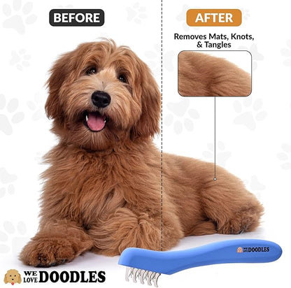 We Love Doodles Dematting Comb for Dogs - Dog Hair Mat Remover, Detangler Comb & Deshedding Tool, Removes Tangles, Knots, & Loose Hair, Metal Comb, Ergonomic Handle (9 Blade)