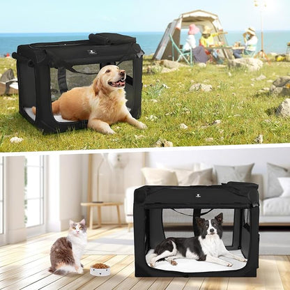 X-ZONE PET Dog Crate 3-Door Kennel, Collapsible Portable Soft Sided Pet Carriers for Indoor & Outdoor, Multiple (36-Inch, Carbon Black)