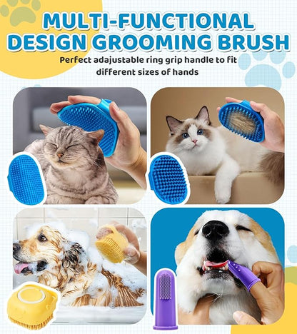 4PCS Dog Bath Brush – Soft Silicone Pet Grooming & Shampoo Scrubber for Dogs and Cats, Massage Brush for Bathing & Cleaning (Yellow & Blue)