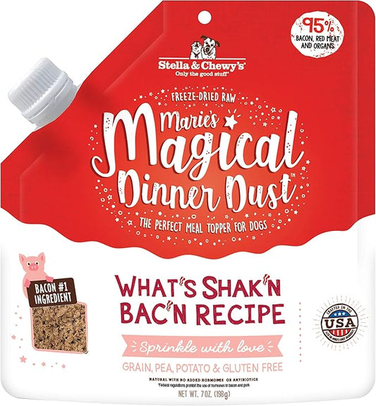 Stella & Chewy's Freeze-Dried Raw Marie's Magical Dinner Dust – Protein Rich, Grain Free Dog & Puppy Food Topper – What's Shak'n Bak'n Recipe – 7 oz Bag