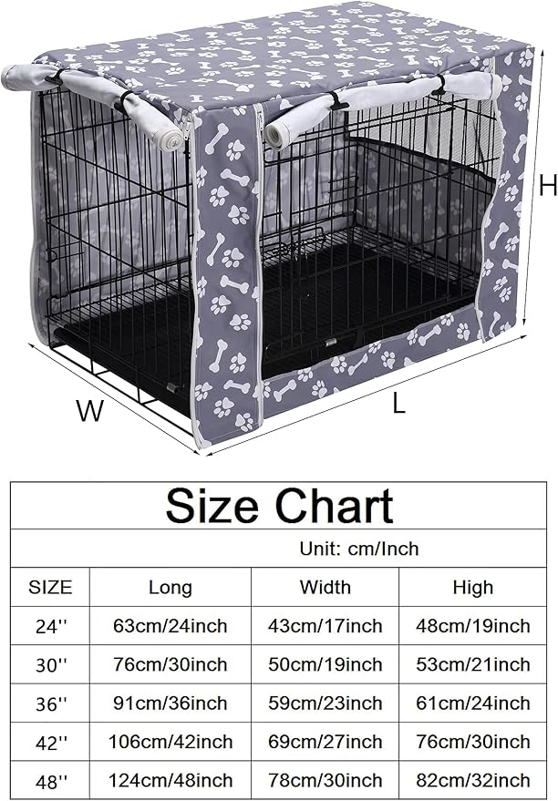 Pethiy Dog Crate Cover Durable Polyester Pet Kennel Cover Universal Fit for Wire Dog Crate - Fits Most 24 inch Dog Crates - Cover only-Sky Gray-24