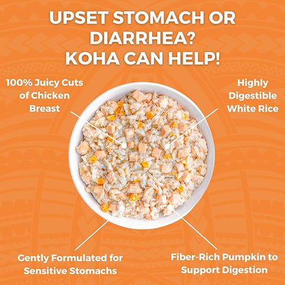 KOHA Limited Ingredient Bland Diet for Dogs, Chicken and White Rice Recipe Sensitive Stomach Wet Dog Food, Gentle Formula Easy to Digest Bland Diet Dog Food, Pack of 6