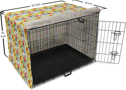 Lunarable Vegetables Dog Crate Cover, Ornate Food Garlic Pepper Cauliflower Delicious Plants Image, Easy to Use Pet Kennel Cover for Medium Large Dogs, 42 Inch, Lime Green Yellow