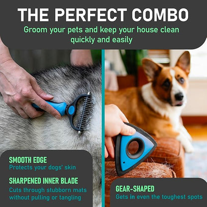 Maxpower Planet Pet Grooming Rake and Mini Pet Hair Remover Tool, Undercoat Rake for Dogs & Hair Remover for Car Carpet, Cat Hair Remover and Double-Sided Deshedding Dematting Tool for Dogs and Cats