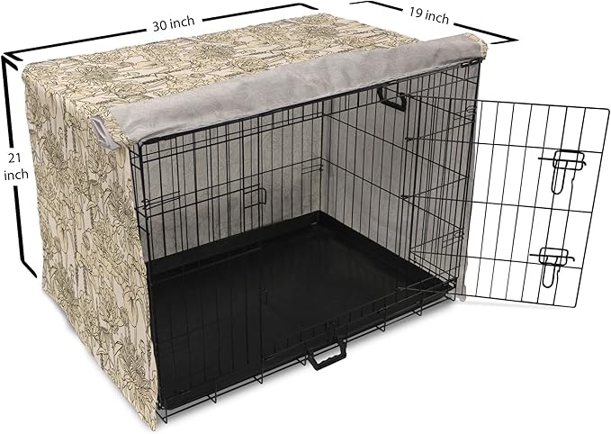 Lunarable Floral Dog Crate Cover, Daffodil and Carnation Bouquets Sketch Art Style Botanical Blossoms Field, Easy to Use Pet Kennel Cover for Cats & Medium Dogs, 30 Inch, Beige and Champagne