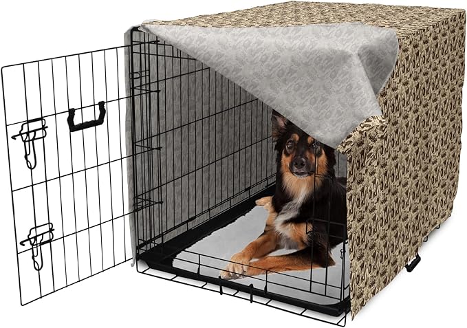 Lunarable Vintage Halloween Dog Crate Cover, Halloween Witch Hat Cauldron Fall Jack o' Lantern Black Cat, Easy to Use Pet Kennel Cover for Medium Large Dogs, 36 Inch, Pale Brown
