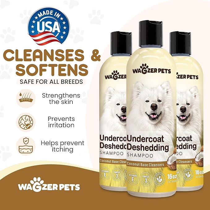 Deshedding Dog Shampoo | Infused with Coconut Oil for Dogs and Omega 3 and 6 Fatty Acids for Sensitive Itchy Skin and Shedding Control | Neutralizes Odor and Nourishes Coat | 16 oz