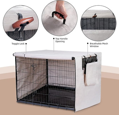 600D Dog Crate Cover, Waterproof Pet Kennel Cover with Storage Bag, Fit for 24 Inch Wire Crate Dog Cage, 24 Inches, Beige