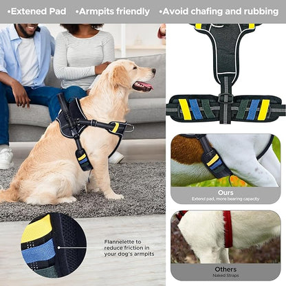 No-Pull Extra-Large Dog Harness - Tatical XL Dog Harness for Large Dog with Handle, Escape Proof Dog Vest Harness, Front Clip Reflective Adjustable Service Dog Harness (Black, Extra Large)