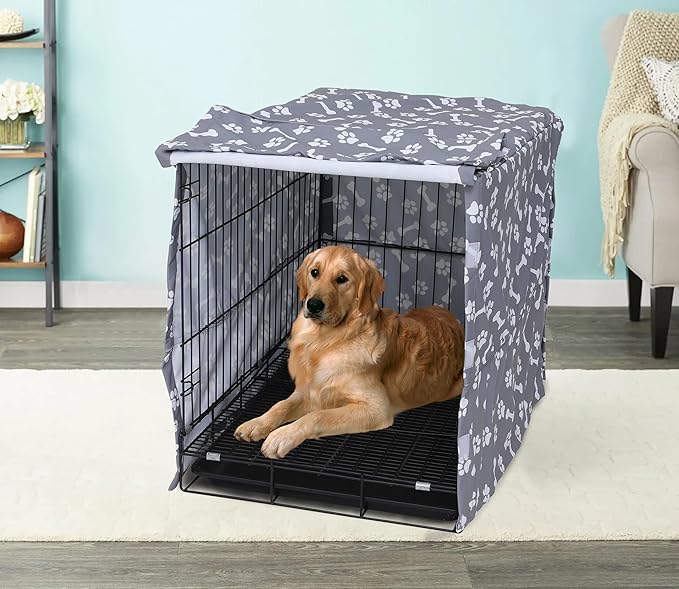 Dog Crate Cover for Wire Crates, Fits Most 36" inch Dog Crates. Easy to Put On, Take Off, and Adjust - Cover only - Sky Gray -3 Inch