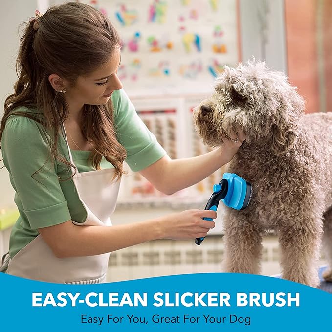 Boshel Self Cleaning Grooming Brush for Dogs, Cats & Pets - Slicker Brush for Long & Short Hair, Doodles, Poodles, Large & Small Breeds
