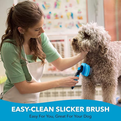 Boshel Self Cleaning Grooming Brush for Dogs, Cats & Pets - Slicker Brush for Long & Short Hair, Doodles, Poodles, Large & Small Breeds