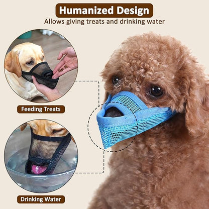 Crazy Felix Nylon Dog Muzzle for Small Medium Large Dogs, Air Mesh Breathable and Drinkable Pet Muzzle for Anti-Biting Anti-Barking Licking (XS, Blue)
