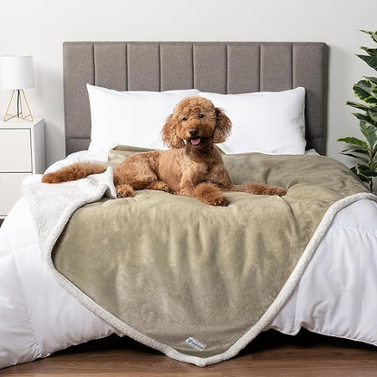 PetAmi WATERPROOF Dog Blanket For Bed, XL Dog Pet Blanket Couch Cover Protection, Sherpa Fleece Leakproof Bed Blanket Throw for Crate Kennel Sofa Furniture Protector, Reversible Soft Plush 80x60 Taupe