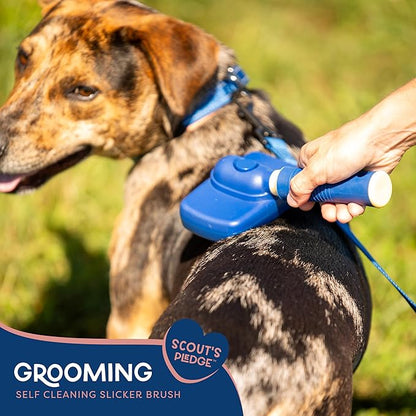 Good Scout Self-Cleaning Slicker Brush, Best Deshedding Tool for Dogs & Cats, Gentle, Safe & Effective Grooming Tool for Long & Short Haired Animals