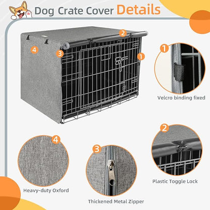 Dog Crate Cover - Kennel Cover Fit for 36 Inch Dog Crate, Double Door Polyester for Wire Puppy Cage Indoor Outdoor Protection, Grey