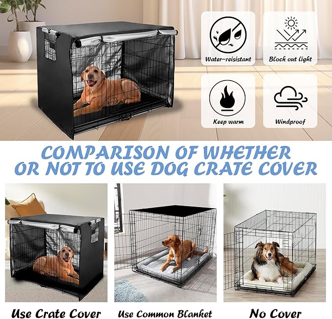 Dog Crate Cover 49 inch - Double Door, Dog Kennel Indoor, Waterproof Dog Kennel Cover with Air Vent Window, for Indoor/Outdoor Most Wire Dog Crate(Black)