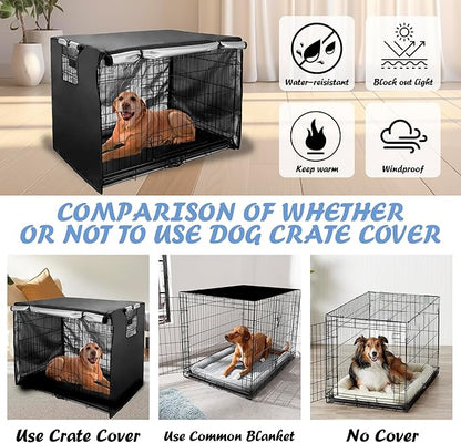 Dog Crate Cover 49 inch - Double Door, Dog Kennel Indoor, Waterproof Dog Kennel Cover with Air Vent Window, for Indoor/Outdoor Most Wire Dog Crate(Black)