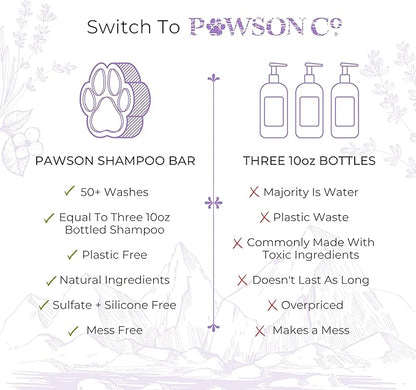 Pawson Dog Shampoo Bar - Natural Pet Shampoo with Rice Water and Aloe for Animals, Puppy Essentials, Jasmine and Lavender Scent