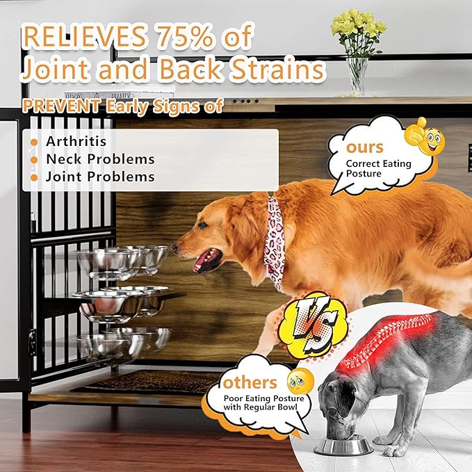 ROOMTEC Dog Crate Furniture-Style Cages for Large Dogs Indoor Heavy Duty Super Sturdy Dog Kennels with 2 Stainless Steel Bowls (48Inch = Int.dims: 46" W x 29" D x 35.5" H)
