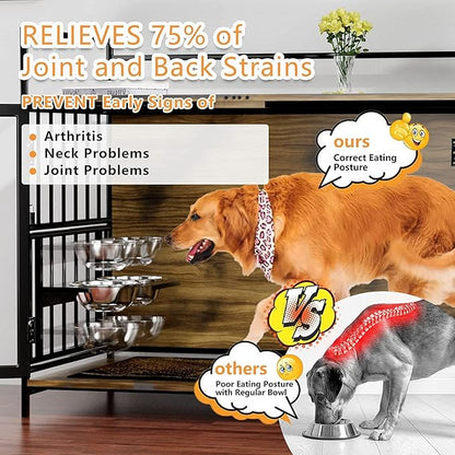 ROOMTEC Dog Crate Furniture-Style Cages for Large Dogs Indoor Heavy Duty Super Sturdy Dog Kennels with 2 Stainless Steel Bowls (48Inch = Int.dims: 46" W x 29" D x 35.5" H)