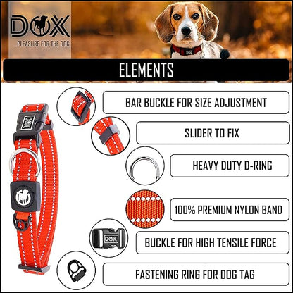 DDOXX Reflective Nylon Dog Collar - Strong and Adjustable Collars Dogs - M (Orange)