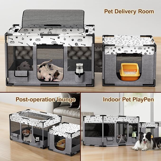 Portable Cat Playpen, Pet Dog Playpen, Kitten Puppy Play Pen for Indoor/Outdoor, Collapsible Cats Cages Enclosed Tent with Carrying Case, PVC Pipe Frame, 600D Oxford, 39" x 24" x 22"