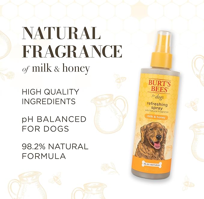 Burt's Bees for Pets Naturally Derived Deodorizing Spray for Dogs with Milk & Honey - Eliminates Dog Odors - pH Balanced for Dogs, Free from Sulfates, Colorants, and Parabens, 8 Fl Oz - 6 Pack