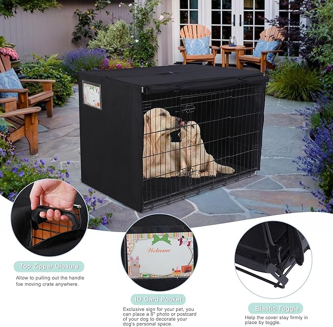 HiCaptain Polyester Dog Crate Cover - Heavy Duty Windproof Pet Kennel Cover for Wire Crate Indoor Outdoor Protection 36in M (Black)