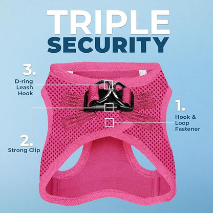 Voyager Step-in Air Dog Harness - All Weather Mesh, Reflective, No Pull Harness for Small, Medium Dogs, Cats - Secure with Hook & Loop Fastener, Buckle, Double D-Rings - Fuchsia, XL