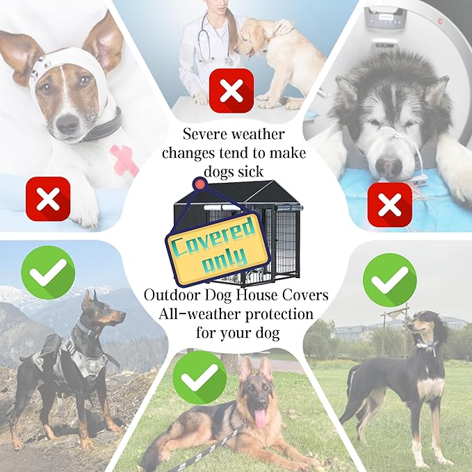 Kennel Cover，Full Coverage Kennel Cover Made of 600d Heavy Duty Waterproof Plus See-Through Clear Material, Outdoor Wind and UV Resistant, Coverage Only, Black Color.