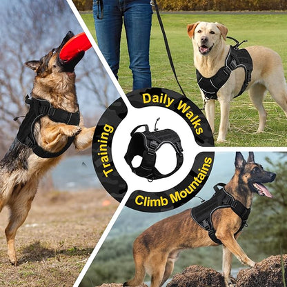 WINGOIN Black Tactical Dog Harness for Large Dogs No Pull Adjustable Pet Harness with Handle Reflective K9 Military Service Dog Vest for Walking Hiking Training (L)