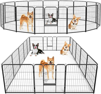 Heavy-Duty Iron Dog Playpen – 16 Panel 32” Durable, Rust-Resistant Pet Fence for Indoor & Outdoor Use, Secure & Spacious Pet Play Area for Dogs, Puppies & Small Animals