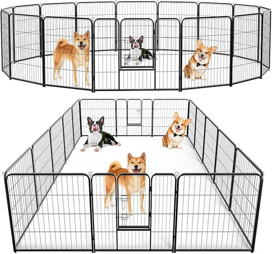 Heavy-Duty Iron Dog Playpen – 16 Panel 32” Durable, Rust-Resistant Pet Fence for Indoor & Outdoor Use, Secure & Spacious Pet Play Area for Dogs, Puppies & Small Animals
