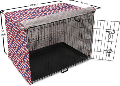 Lunarable Football Dog Crate Cover, Wavy Stripes and National Sport in American USA Inspired Colors, Easy to Use Pet Kennel Cover for Medium Large Dogs, 48 Inch, Coral Violet Blue White