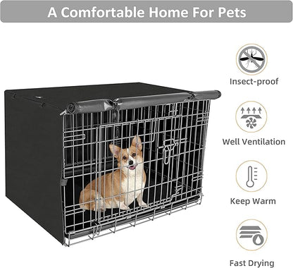 X-ZONE PET Double Door Dog Crate Cover - Polyester Pet Kennel Cover (Fits 24 30 36 42 48 inches Wire Crate) (30 Inch, Black)