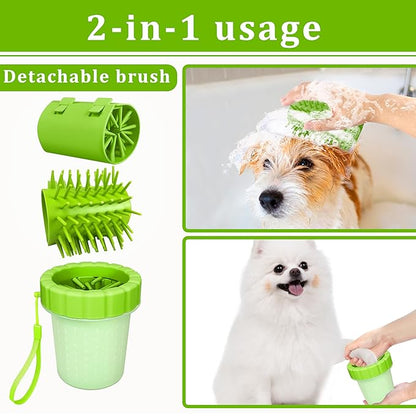 Qianruida Dog Paw Cleaner Cup, Soft Silicone, Portable, Easy to Clean, Removes Mud and Dirt, Grooming Accessory for Home, Travel – Green, M